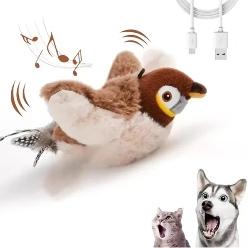 Hot Simulated Bird Cat Toy Interactive Toys Dog Rechargeable Chirping Flapping Bird(no Flying) Touch Activated Plush Toy Pet